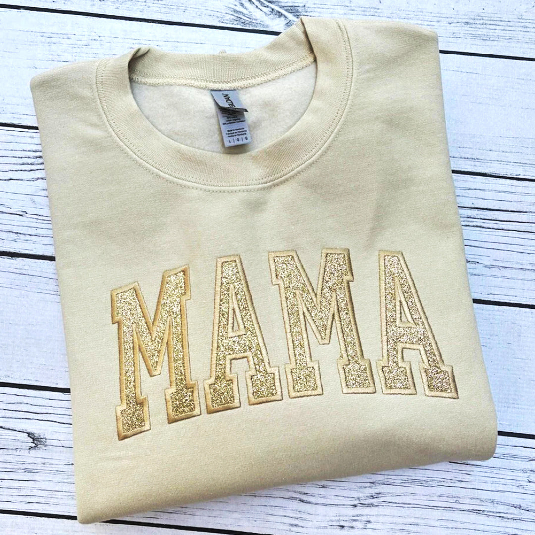 Embroidered Aesthetic Mama Crewneck Tone on Tone Sand Beige Neutral Applique Sweatshirt Crew Neck HCMD27