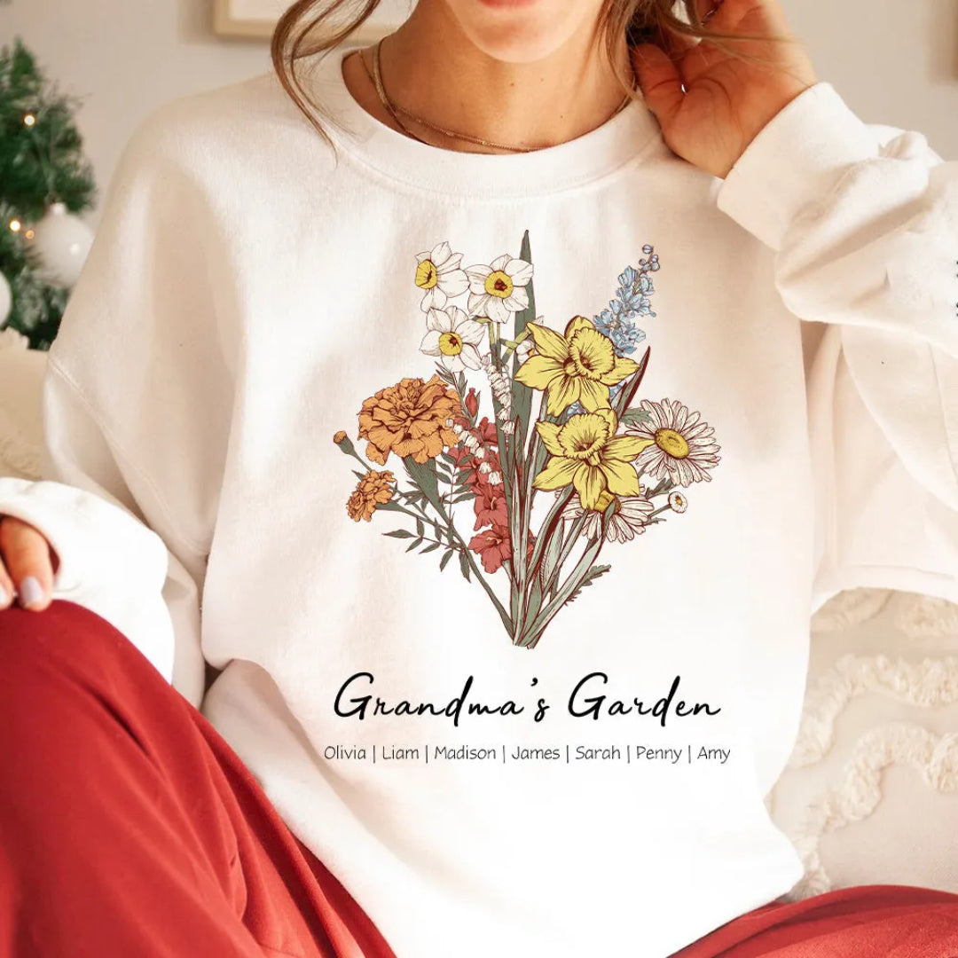 Custom Nana's Mama's Garden Birth Flower Sweatshirt with Kid's Names HCMD37