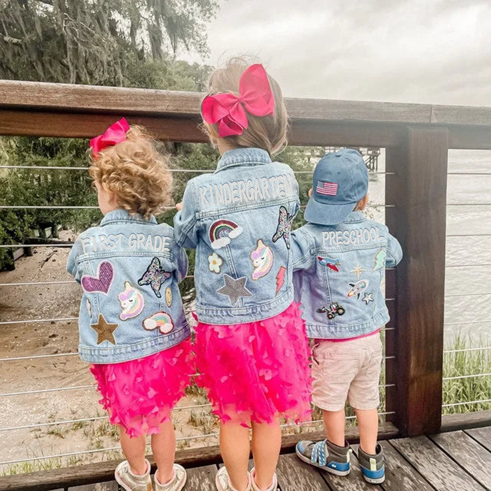 Personalized Kids Denim Patch Jacket Back to School Gift HCMD0139