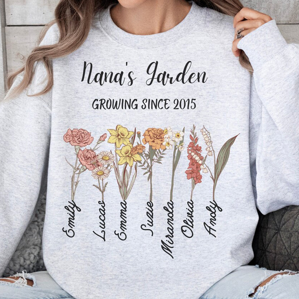 Custom Nana's Mama's Garden Birth Flower Sweatshirt with Kid's Names HCMD21