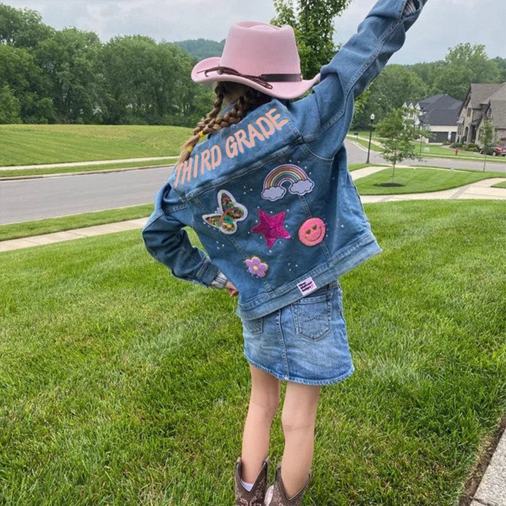 Personalized Kids Denim Patch Jacket Back to School Gift HCMD0140