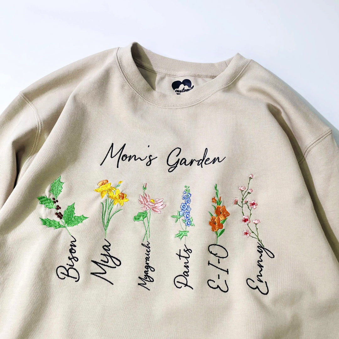 Custom Mom's Grandma's Mama's Garden Birth Flower Sweatshirt with Kid's Names HCMD35