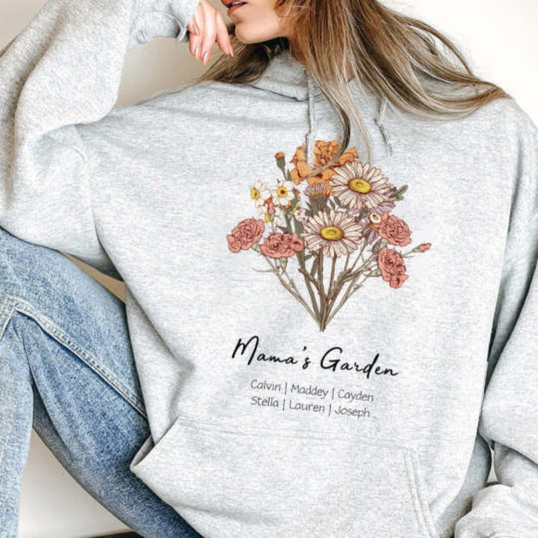 Custom Nana's Mama's Garden Birth Flower Sweatshirt with Kid's Names HCMD37
