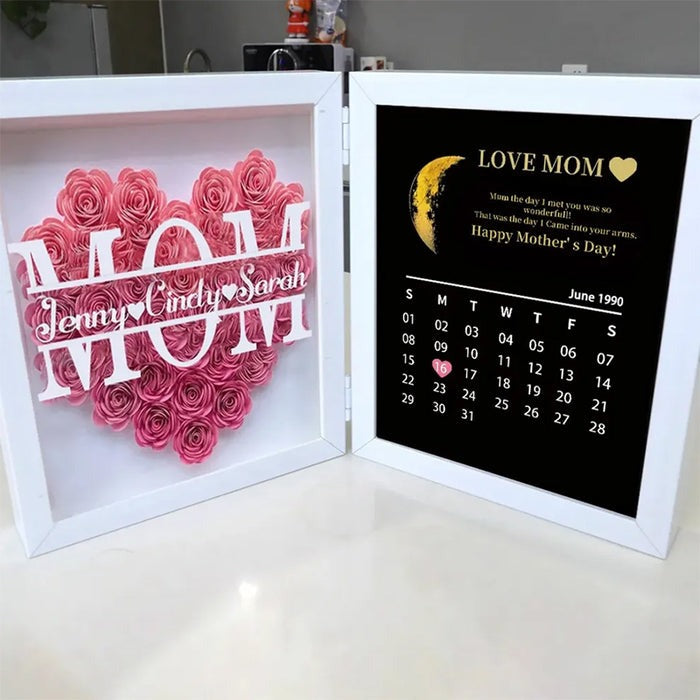(Mom&Grandmom With Name) With REAL MOON PHASE Anniversary Calendar Custom Flower Frame Mother's Day Gift HCMD0292