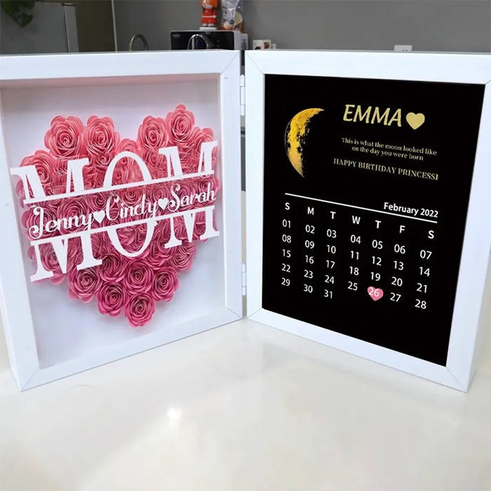 (Mom&Grandmom With Name) With REAL MOON PHASE Anniversary Calendar Custom Flower Frame Mother's Day Gift HCMD0292