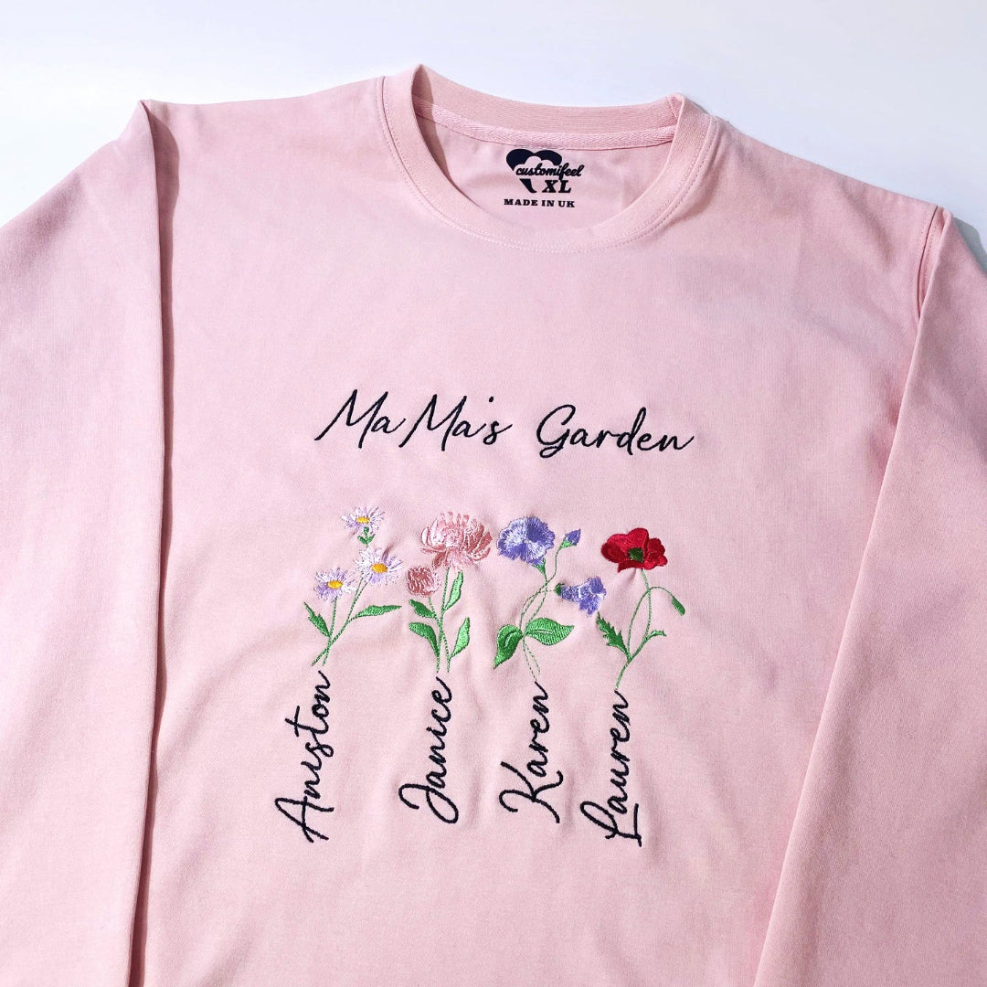 Custom Mom's Grandma's Mama's Garden Birth Flower Sweatshirt with Kid's Names HCMD35