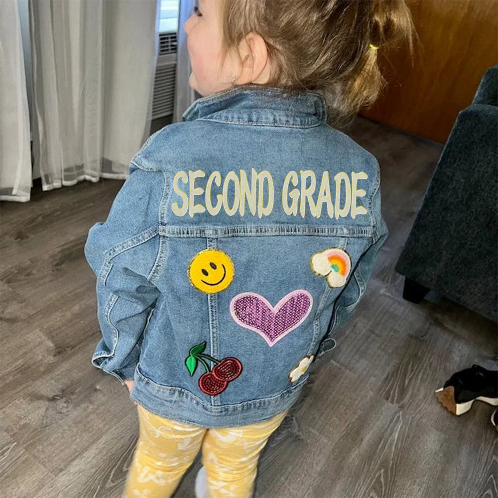 Personalized Kids Denim Patch Jacket Back to School Gift HCMD0142