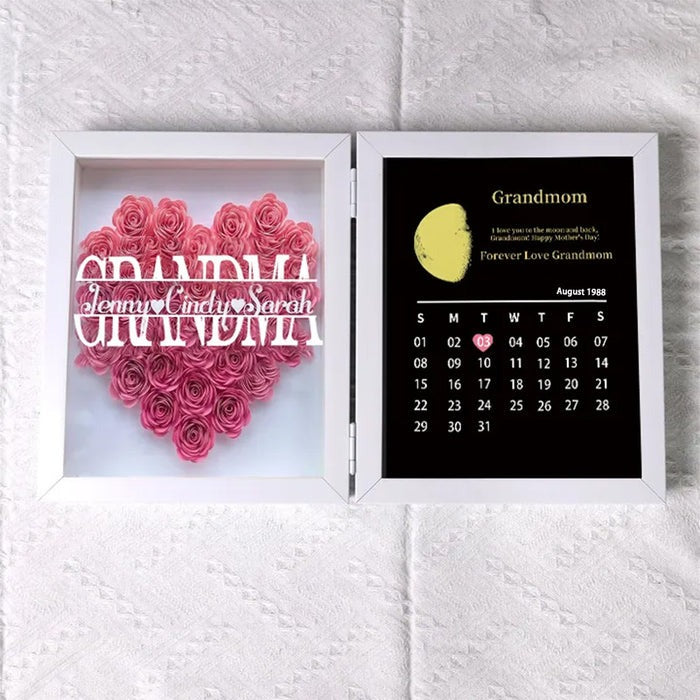 (Mom&Grandmom With Name) With REAL MOON PHASE Anniversary Calendar Custom Flower Frame Mother's Day Gift HCMD0292