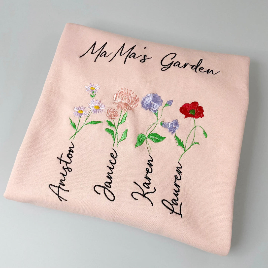 Custom Mom's Grandma's Mama's Garden Birth Flower Sweatshirt with Kid's Names HCMD36