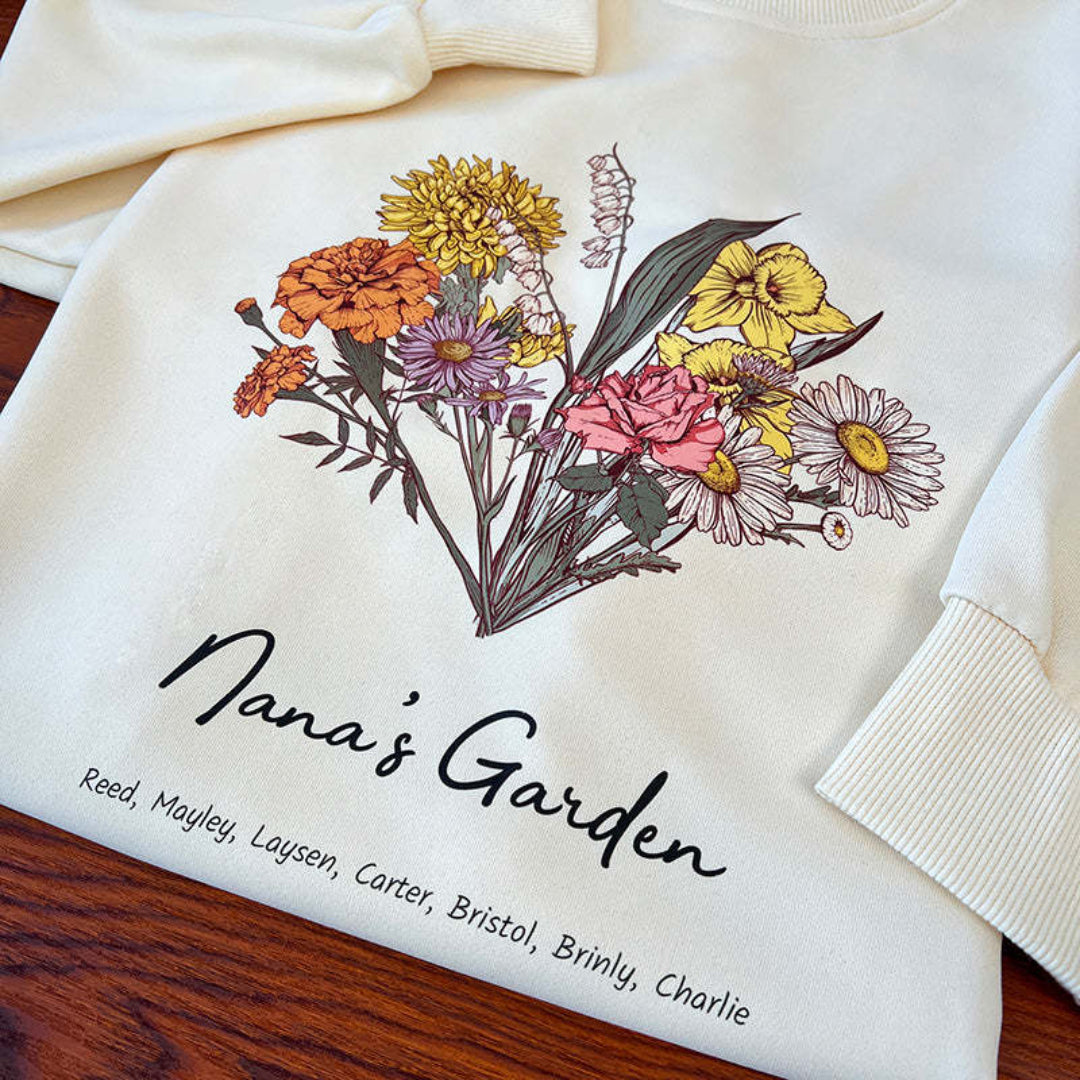 Custom Nana's Mama's Garden Birth Flower Sweatshirt with Kid's Names HCMD37