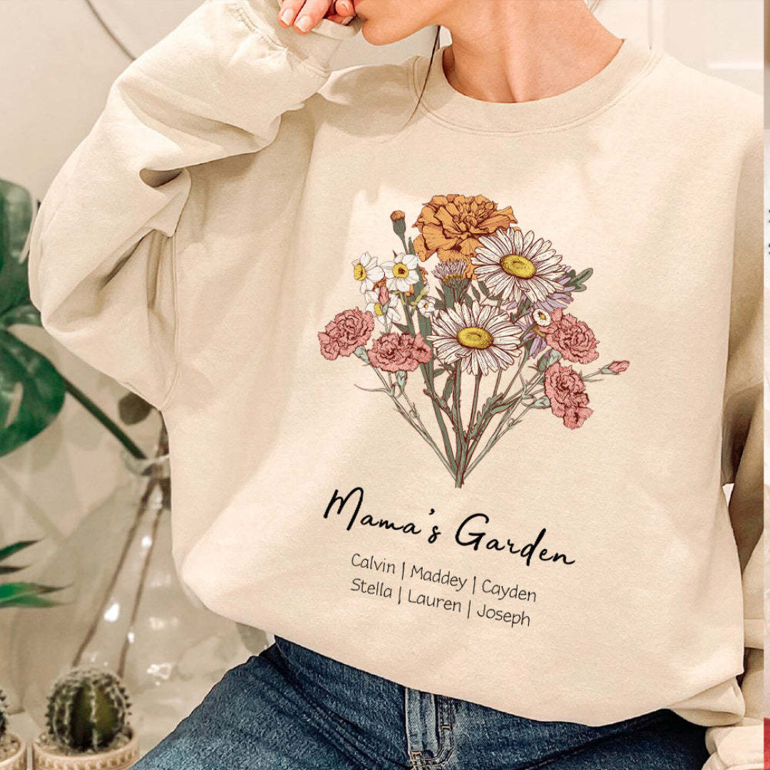 Custom Nana's Mama's Garden Birth Flower Sweatshirt with Kid's Names HCMD37