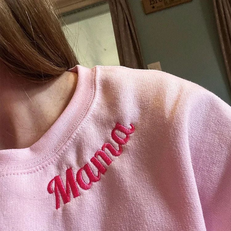 Custom Mama Christmas Embroidered Sweatshirt With Kids Names On Sleeve Personalized Gift For Moms HCMD0400