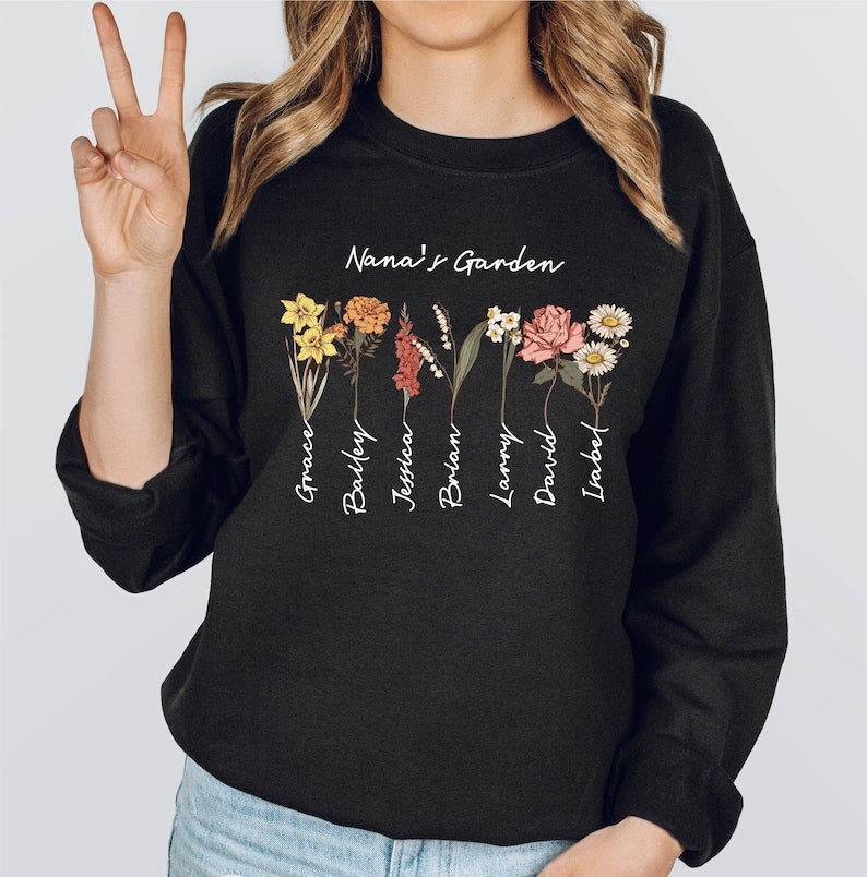 Custom Grandma's Mama's Garden Birth Flower Sweatshirt with Kid's Names HCMD22