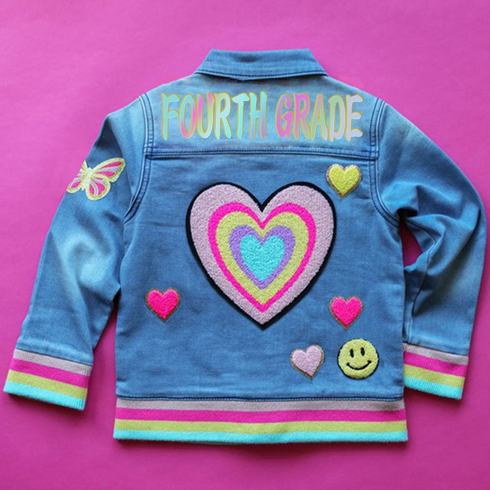 Personalized Kids Denim Patch Jacket Back to School Gift HCMD0142