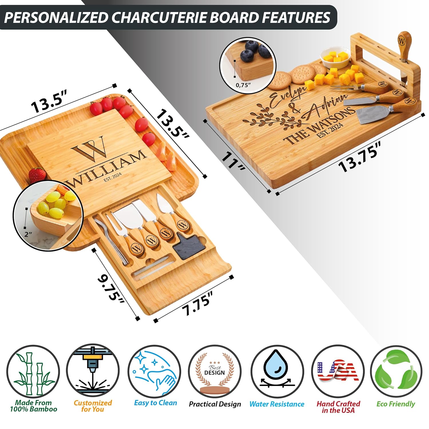 Personalisiertes Charcuterie Board Geschenkset Benutzerdefiniertes großes Käsebrett Weihnachtsgeschenk HCMD0226 