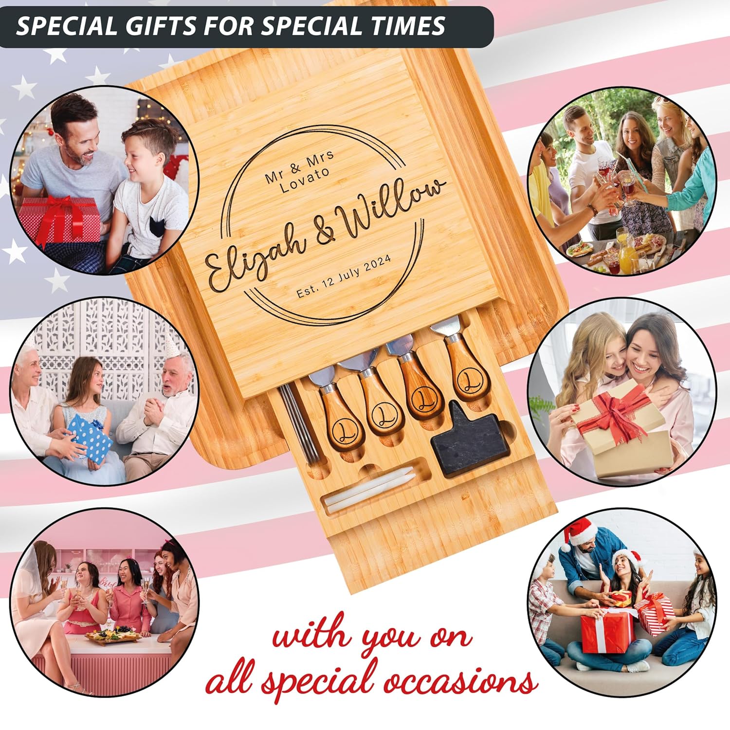 Personalisiertes Charcuterie Board Geschenkset Benutzerdefiniertes großes Käsebrett Weihnachtsgeschenk HCMD0226 