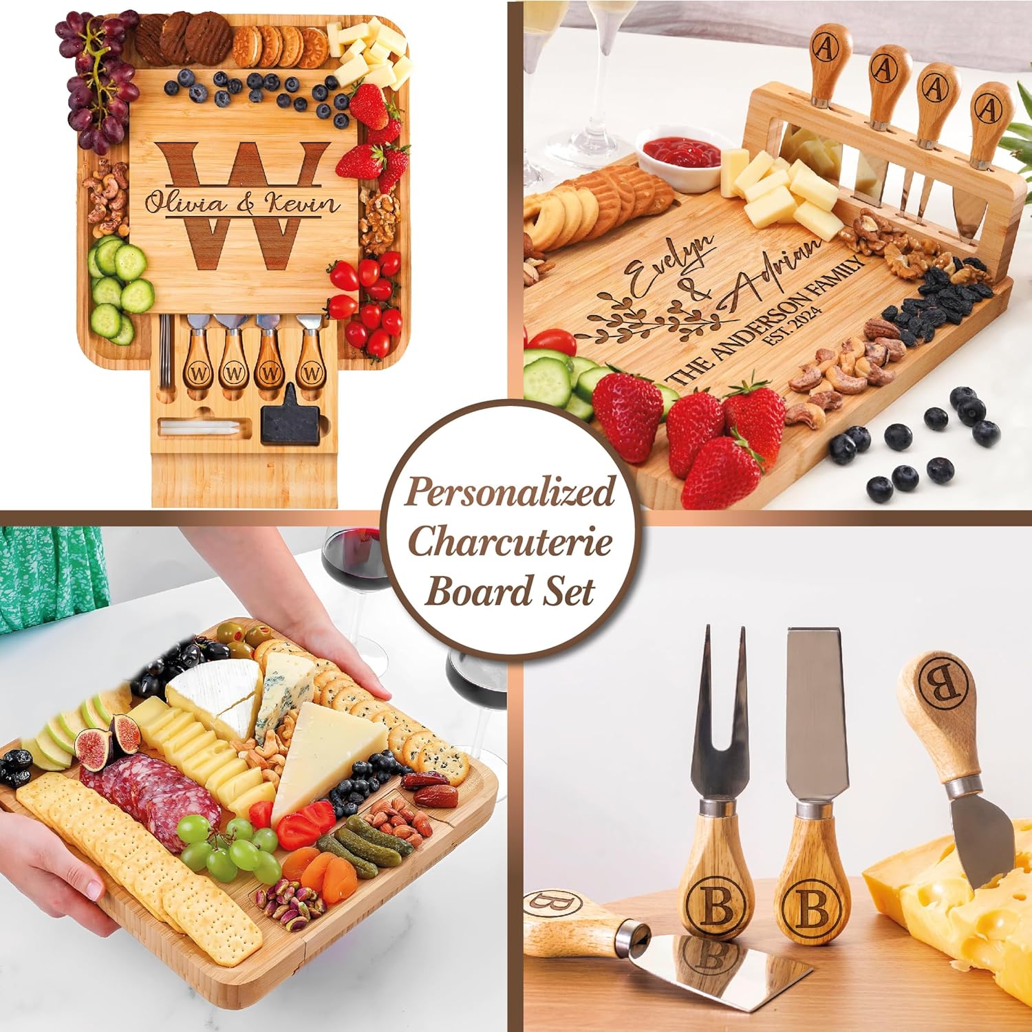 Personalisiertes Charcuterie Board Geschenkset Benutzerdefiniertes großes Käsebrett Weihnachtsgeschenk HCMD0226 