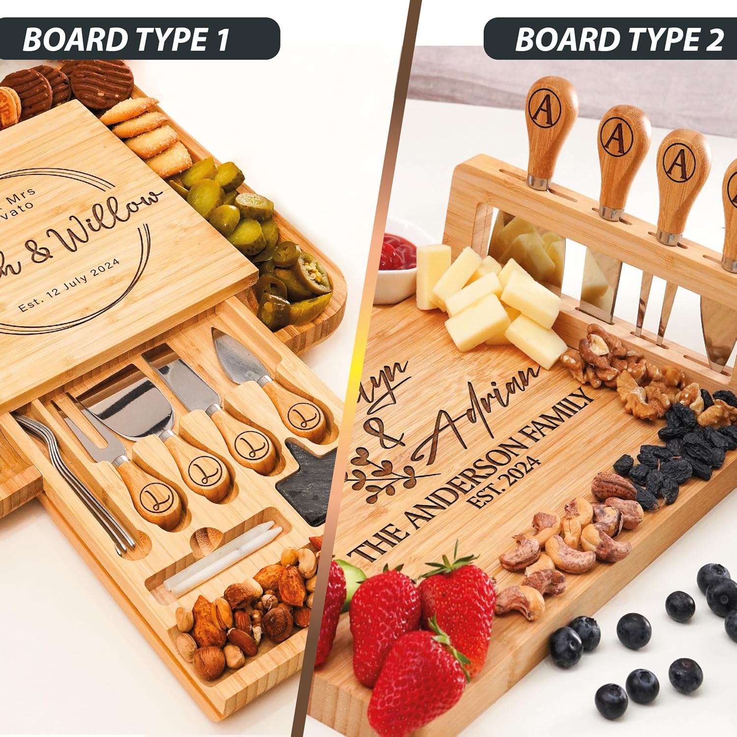 Personalisiertes Charcuterie Board Geschenkset Benutzerdefiniertes großes Käsebrett Weihnachtsgeschenk HCMD0226 