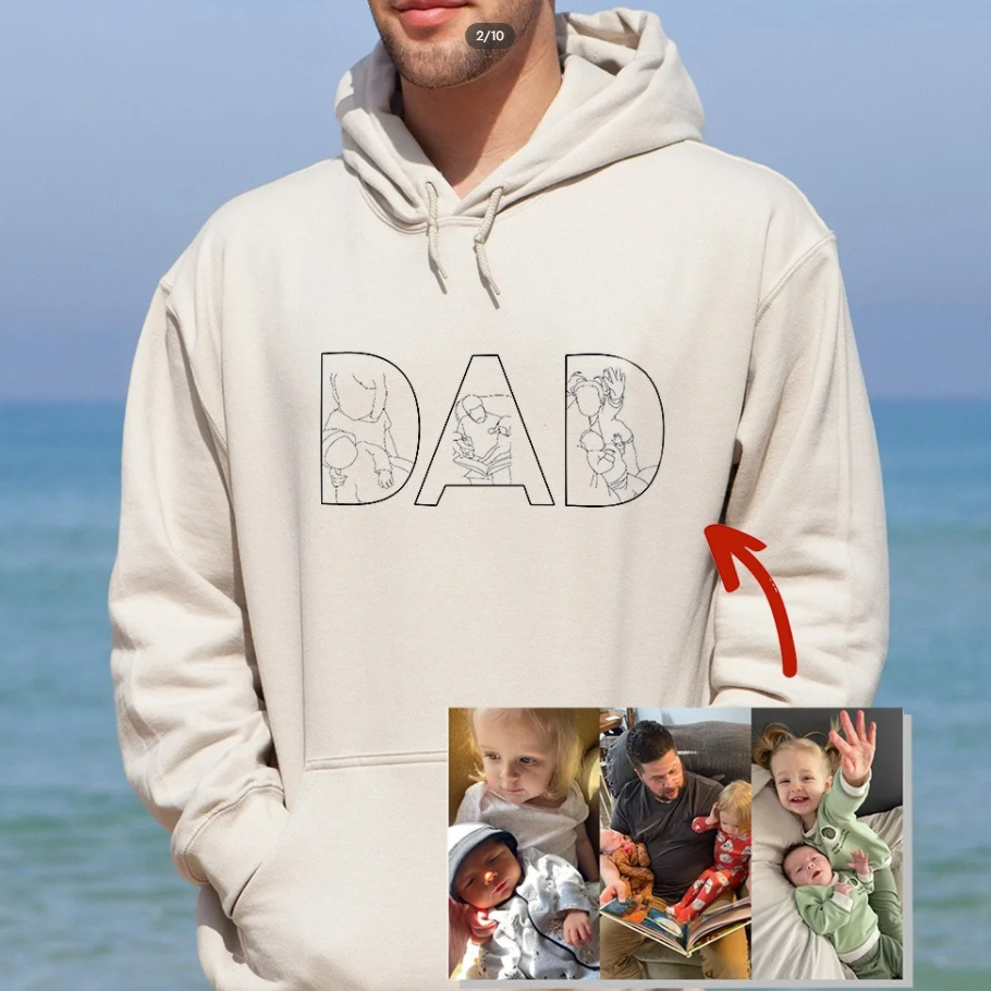 Embroidered Dad Hoodie with 3 Custom Photo Father's Day HCMD0082