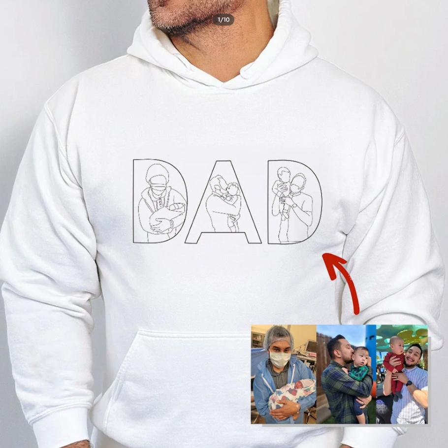 Embroidered Dad Hoodie with 3 Custom Photo Father's Day HCMD0082