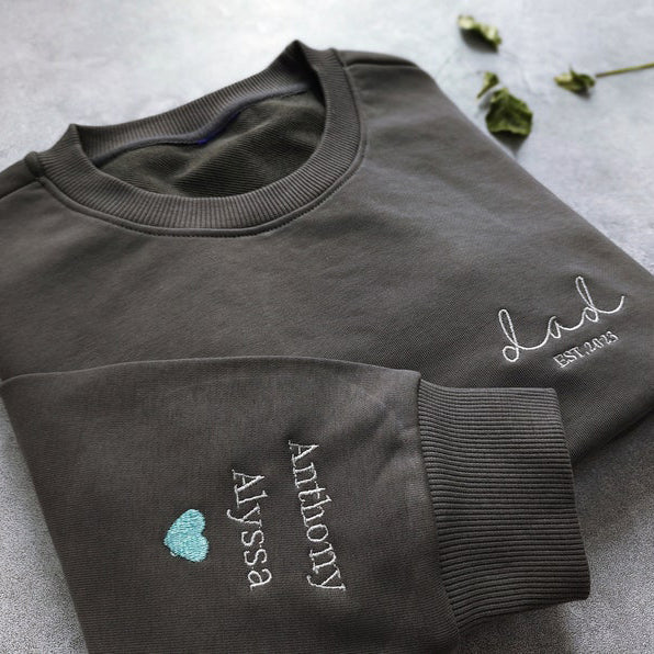 Dad Embroidered Sweatshirt Custom Dad Shirt With Kids Names HCMD0075