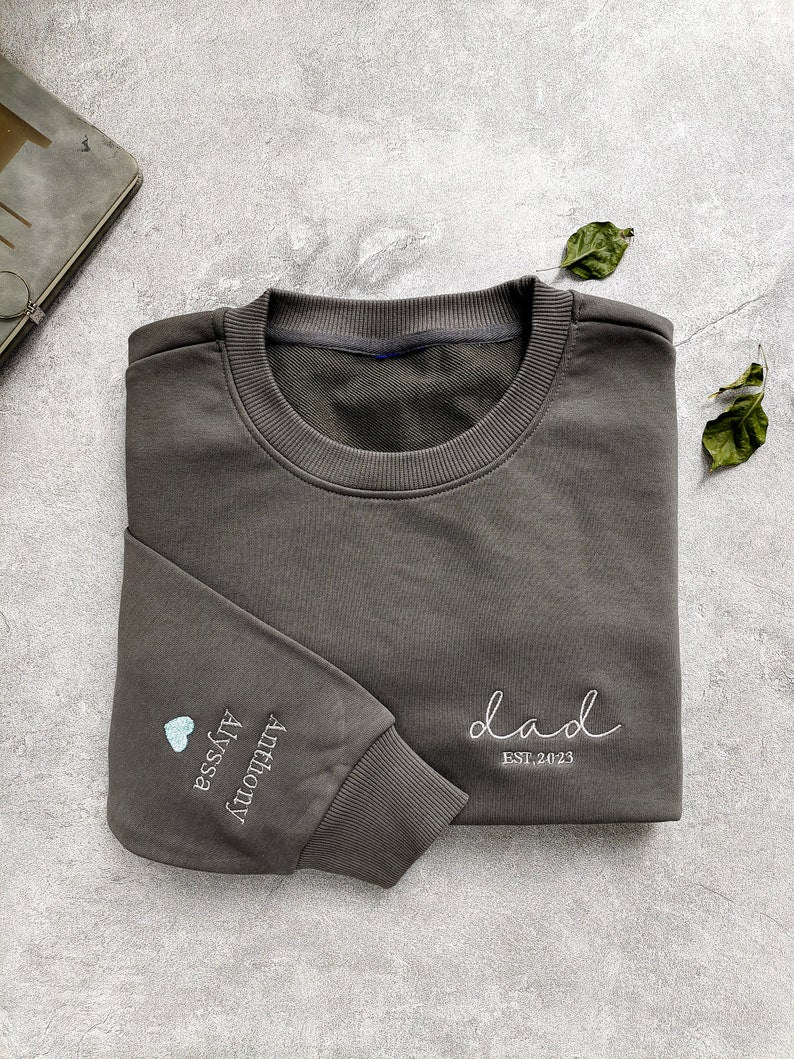 Dad Embroidered Sweatshirt Custom Dad Shirt With Kids Names HCMD0075