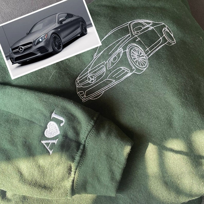 Custom Embroidered Car Outline Sweatshirt From Your Photo Father's Day Gift HCMD0081