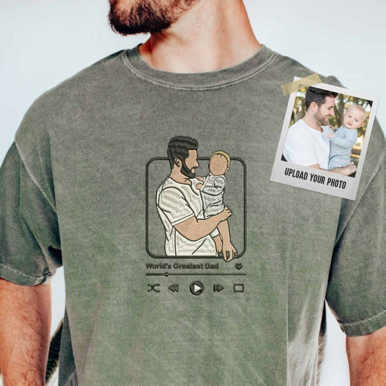 Custom Embroidered Portrait from Photo T-shirt Father's Day Gifts HCMD0083