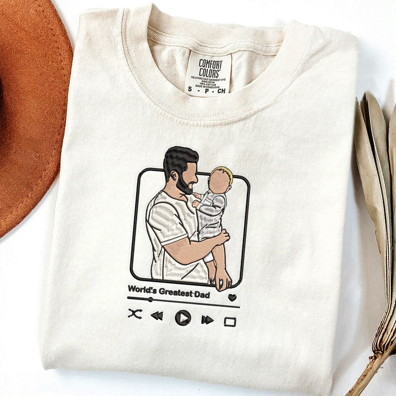 Custom Embroidered Portrait from Photo T-shirt Father's Day Gifts HCMD0083