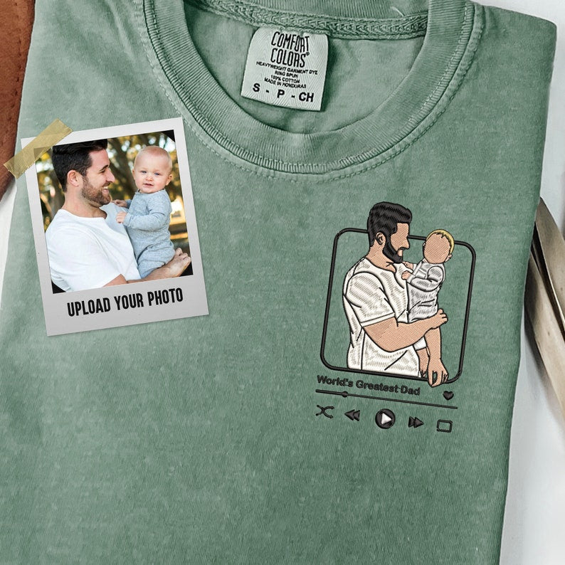Custom Embroidered Portrait from Photo T-shirt Father's Day Gifts HCMD0083