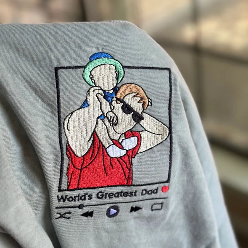Custom Embroidered Portrait from Photo T-shirt Father's Day Gifts HCMD0083
