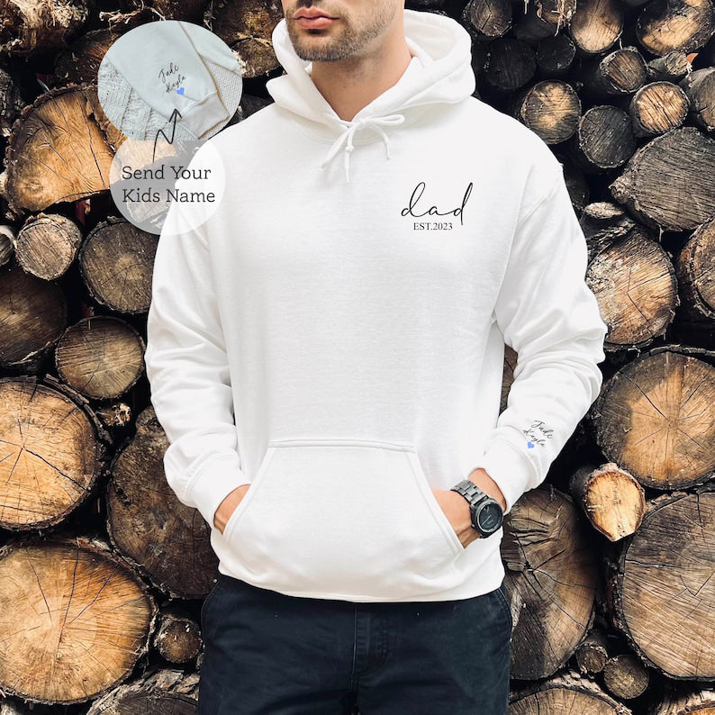 Custom Dad Est with Kids Names and Heart on Sleeve Sweatshirt Father's Day Gift HCMD0087