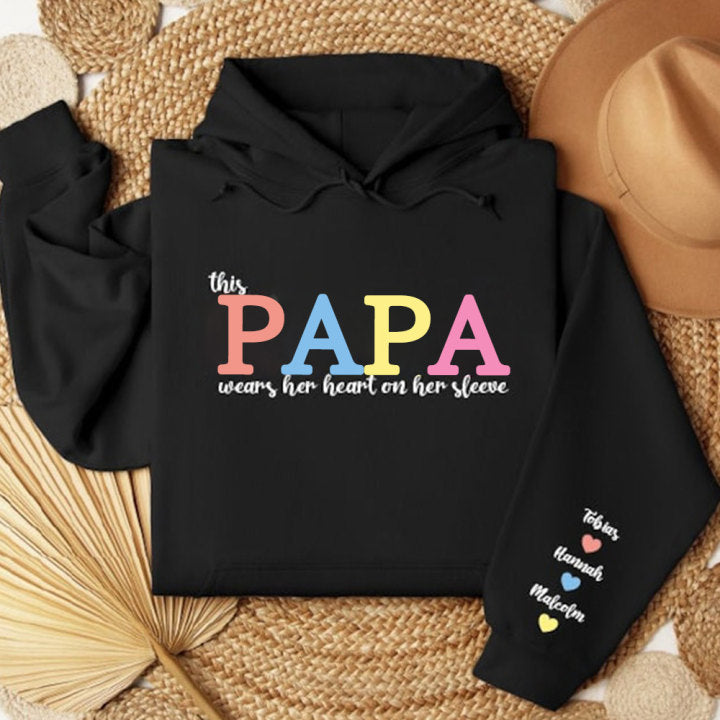 This Papa Wears Her Heart on Her Sleeve Custom Sweatshirt HCMD0093