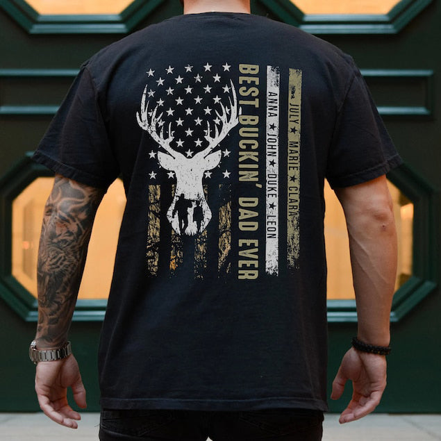 Personalisiertes Papa-Shirt mit Kindernamen, individuelle Geschenke für Papa, Best Buckin Dad Ever Shirt, HCMD0095 