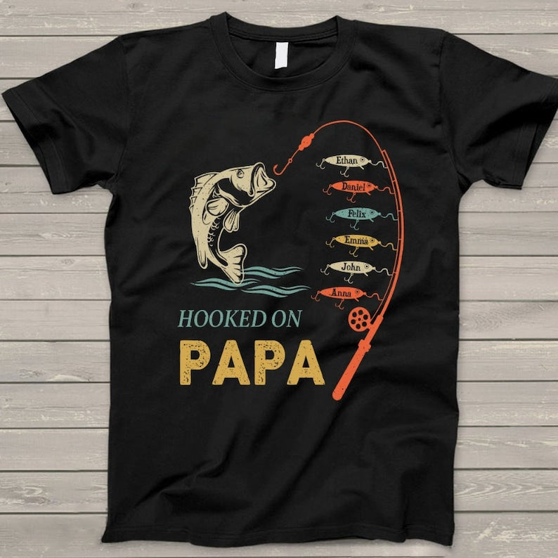Personalized Reel Cool Papa Shirt Fishing Rod Custom Kid Names TShirt HCMD0097