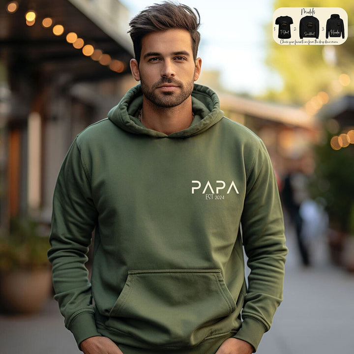 Personalized PAPA EST Sweatshirt Hoodie with Kid's Names On Sleeve Father's Day Gift HCMD0120