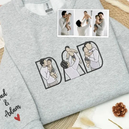 Bestickter Papa-Kapuzenpullover mit 3 benutzerdefinierten Fotos zum Vatertag HCMD0082 