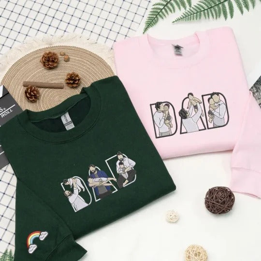 Bestickter Papa-Kapuzenpullover mit 3 benutzerdefinierten Fotos zum Vatertag HCMD0082 