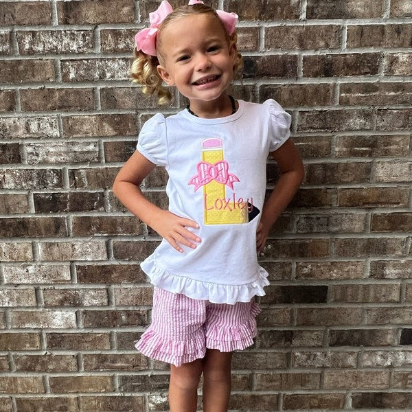Embroidered Back to School Applique Pencil Shirt HCMD0315