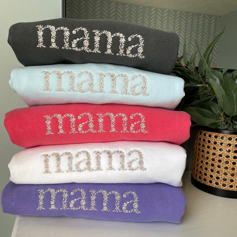 Personalized Floral Mama Embroidered Sweatshirt with Kid Names on Sleeve Mother's Day Gift HCMD0050