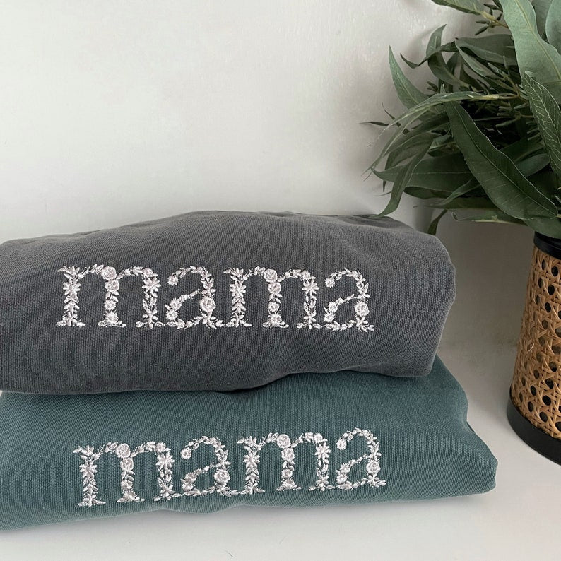 Personalized Floral Mama Embroidered Sweatshirt with Kid Names on Sleeve Mother's Day Gift HCMD0050