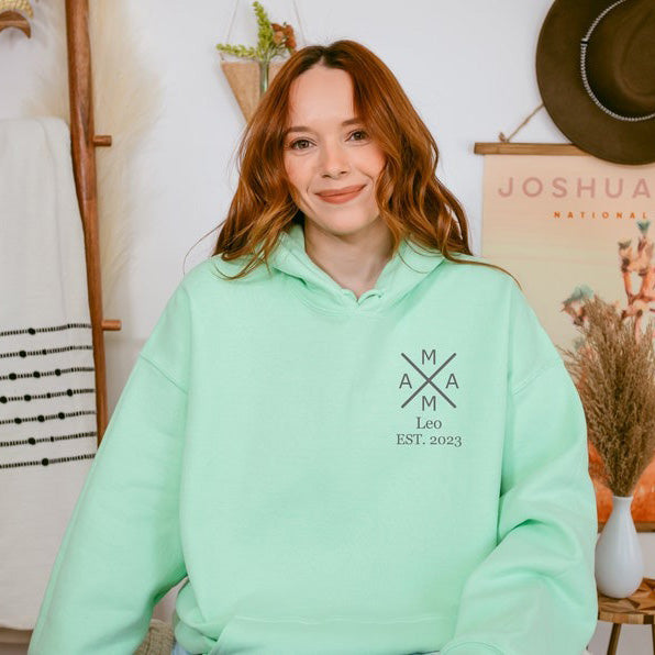 Personalized Mama Birth Year Hoodie with Kids Names Sleeves HCMD0283