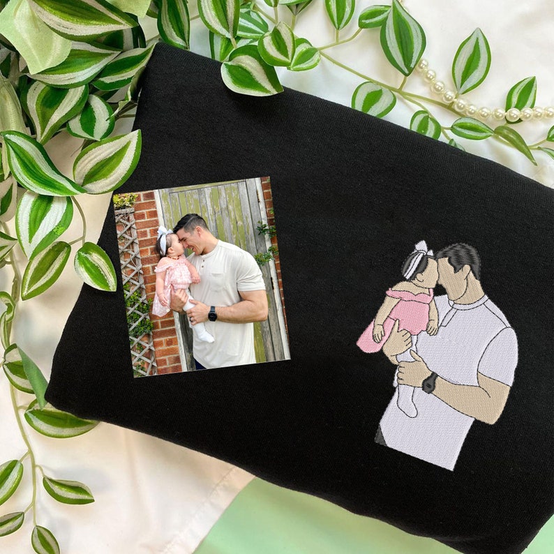 Custom Embroidered Sweatshirt Portrait Father's Day Gift HCMD0119