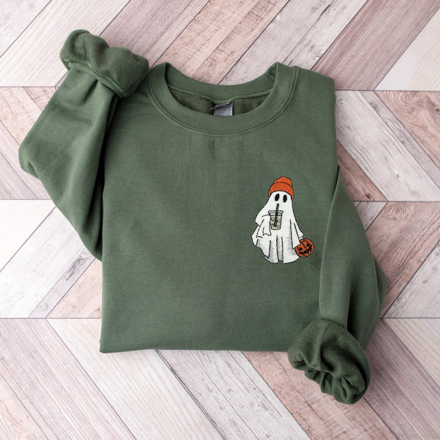 Halloween Geist Besticktes Sweatshirt Little Ghost Ice Coffee Shirt HCMD0158 