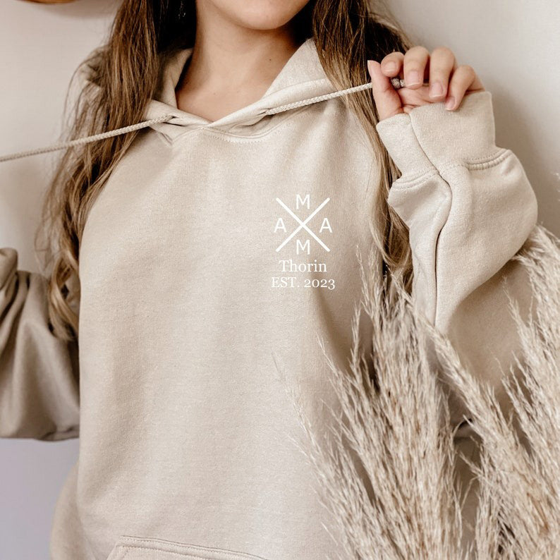 Personalized Mama Birth Year Hoodie with Kids Names Sleeves HCMD0283