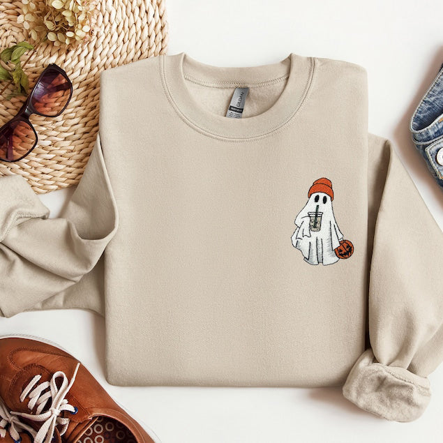 Halloween Geist Besticktes Sweatshirt Little Ghost Ice Coffee Shirt HCMD0158 