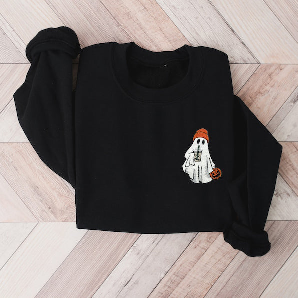 Halloween Geist Besticktes Sweatshirt Little Ghost Ice Coffee Shirt HCMD0158 