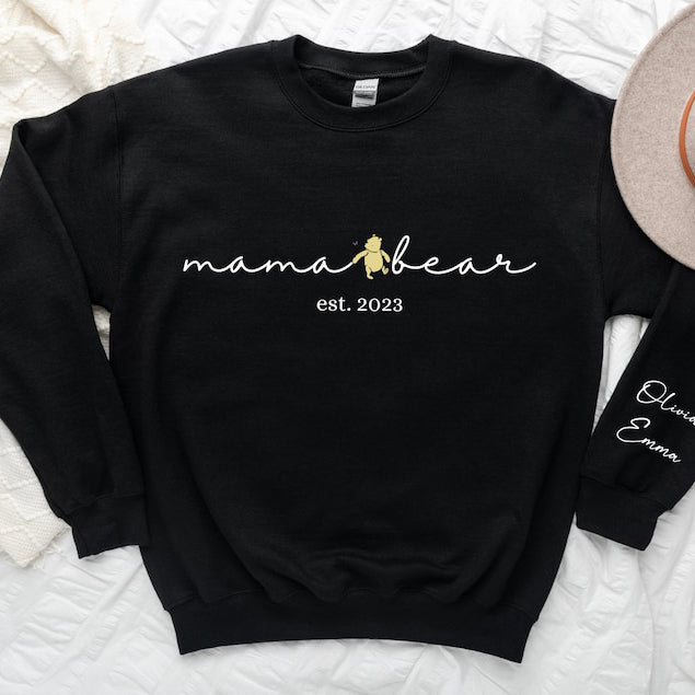 Custom Mama Bear Shirt with Kid Name on Sleeve,Mothers Day Gift