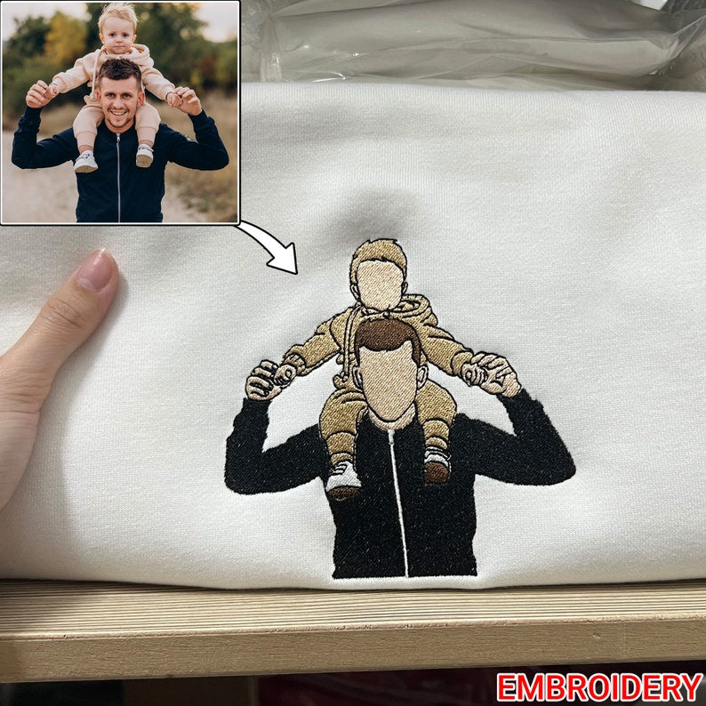 Custom Embroidered Sweatshirt Portrait Father's Day Gift HCMD0119