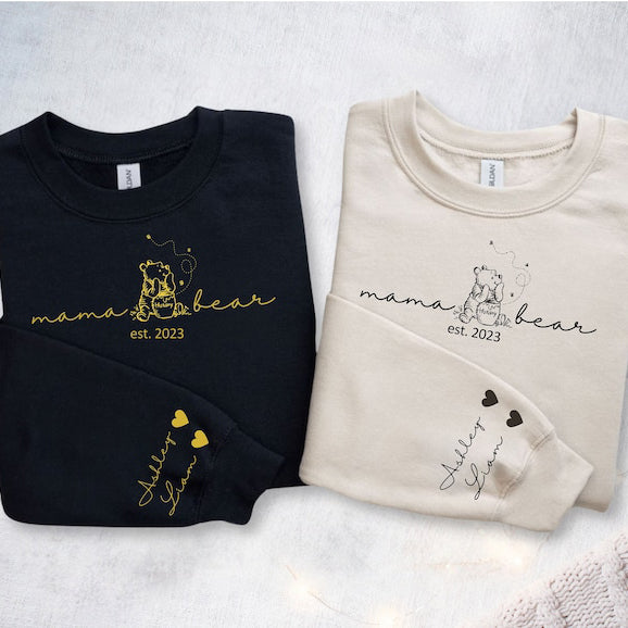 Custom Mama Bear Shirt with Kid Name on Sleeve,Mothers Day Gift